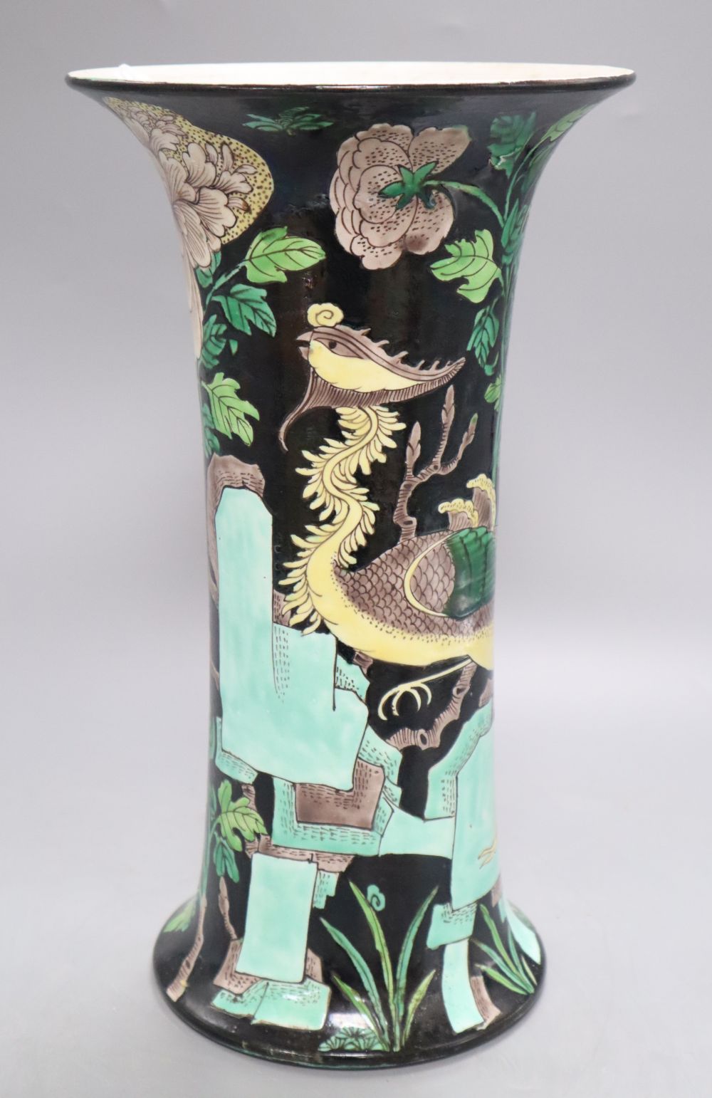 A 19th century Chinese famille noir beaker vase, height 33cm